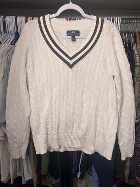 Lauren Ralph Lauren Active Cable Knit V-Neck Cricket Sweater Size XL